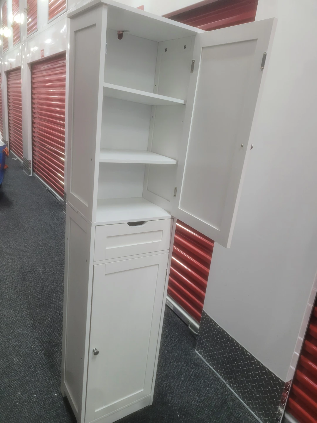 White Tall Storage Cabinet with Shelves and Drawer - photo 3