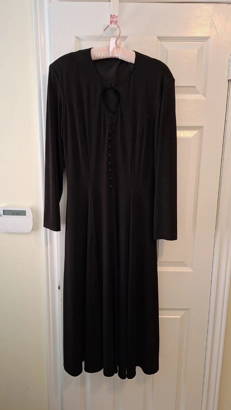 Black Long-Sleeve Dress with Keyhole Neckline