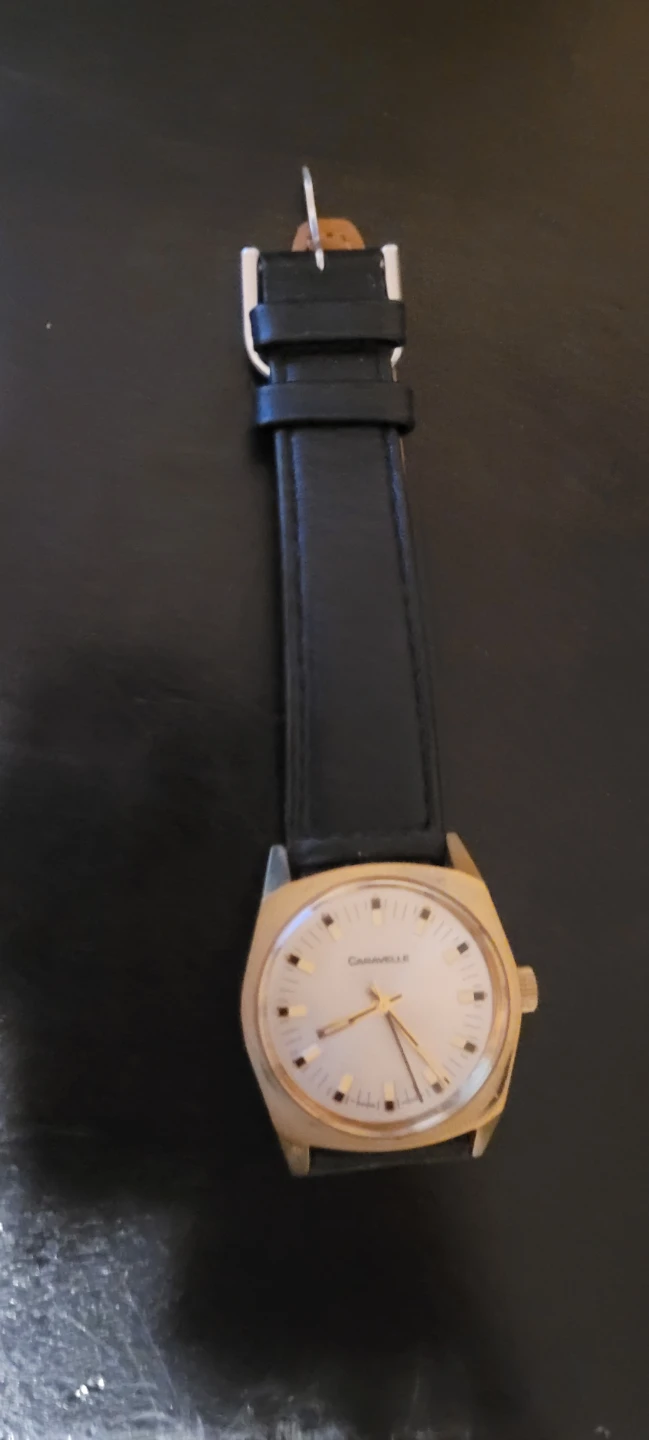 Caravelle Gold Tone Watch with Black Leather Strap - photo 2