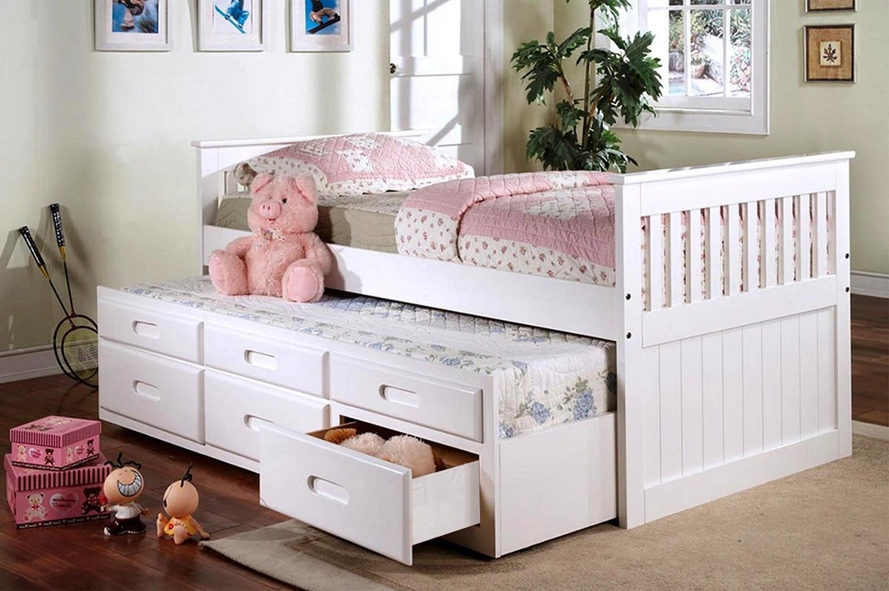 White Twin Daybed with Trundle and Storage Drawers