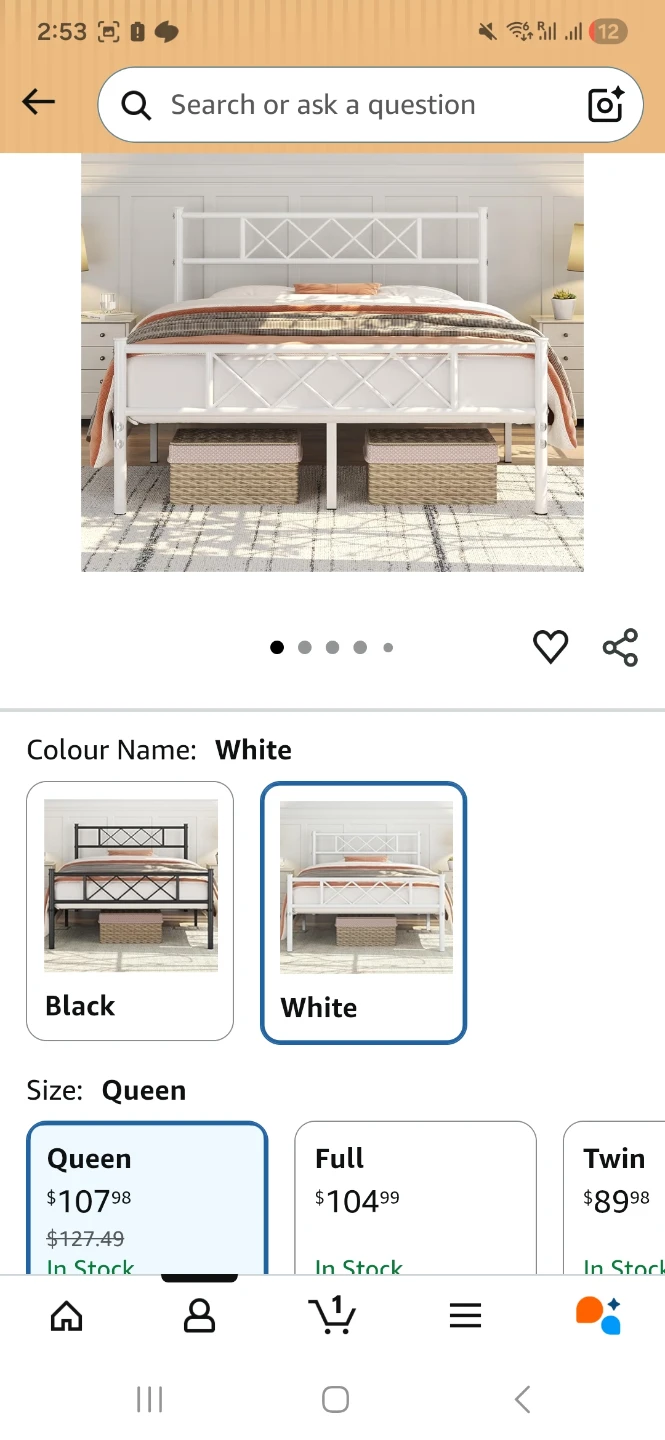 Yaheetech Queen Metal Platform Bed Frame - White
