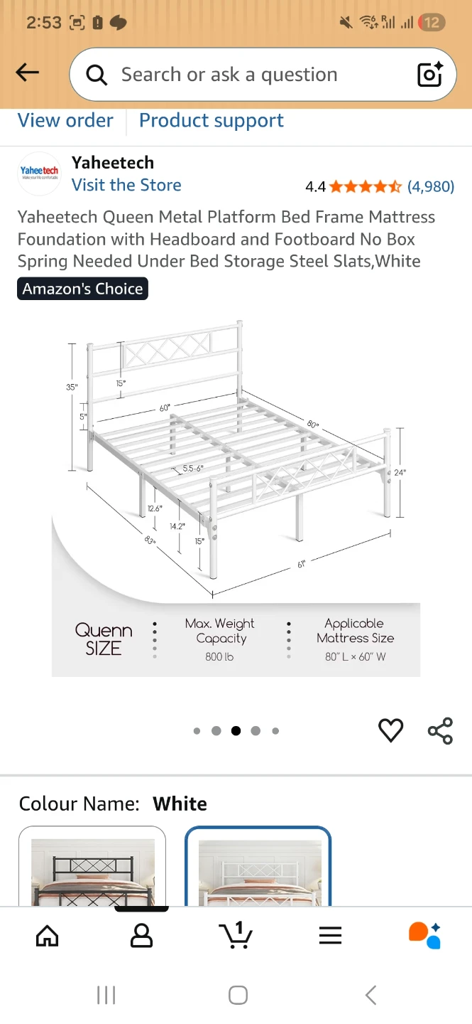 Yaheetech Queen Metal Platform Bed Frame - White - photo 2