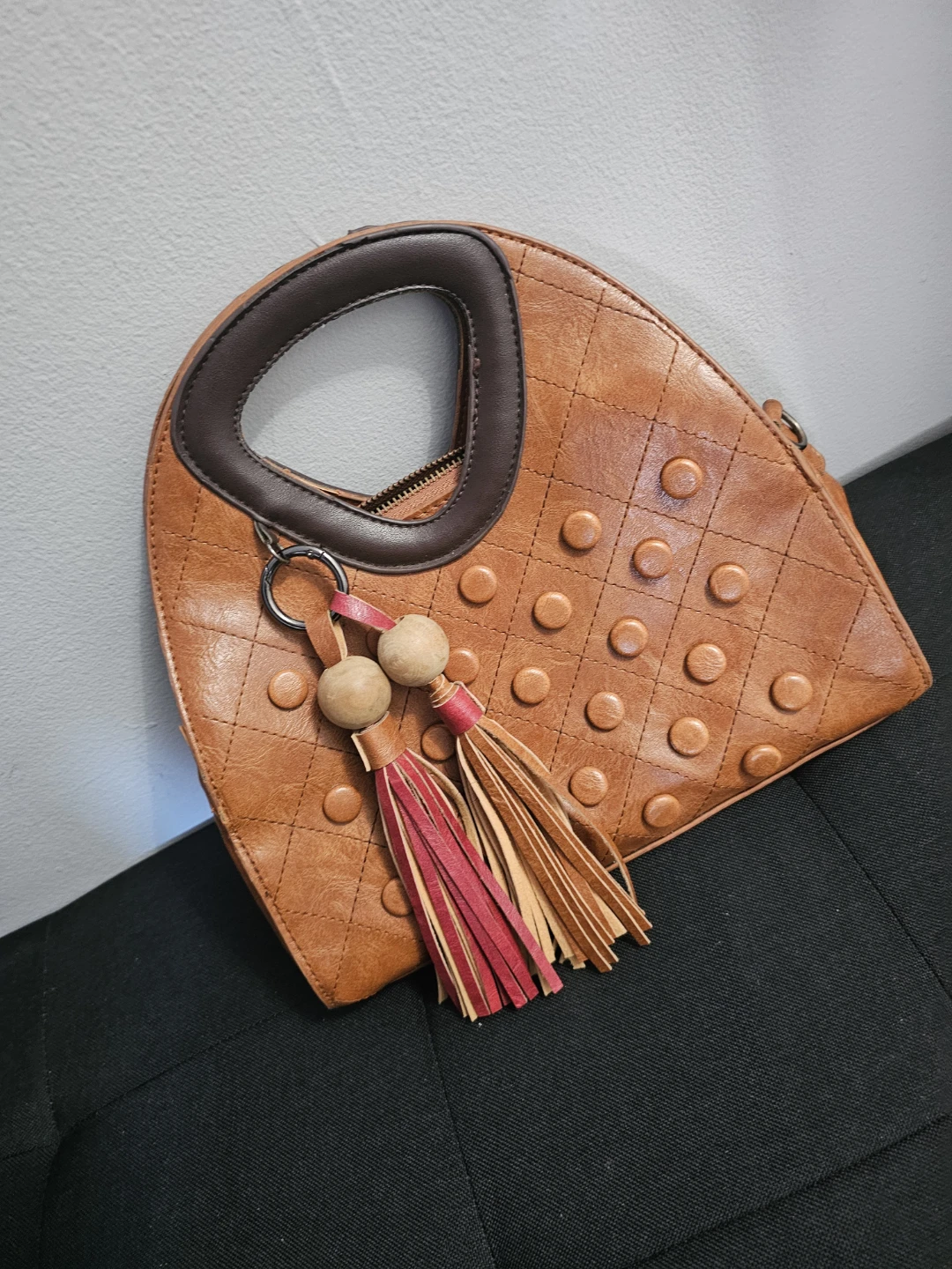 Brown Quilted Handbag with Tassels