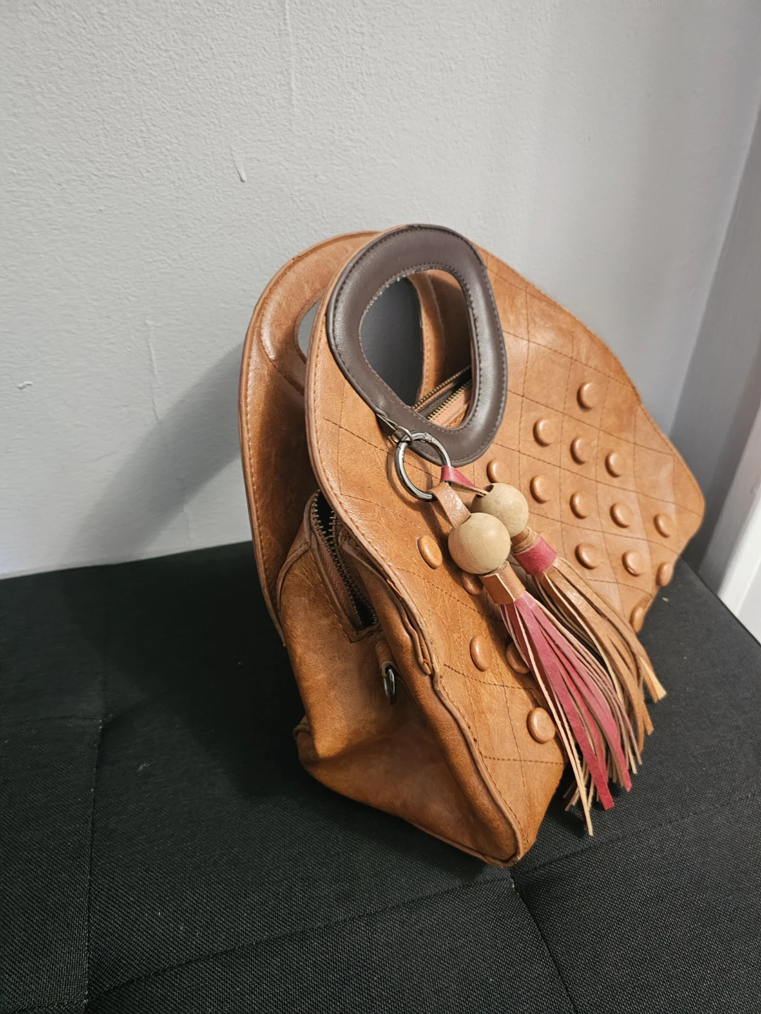 Brown Quilted Handbag with Tassels - photo 2