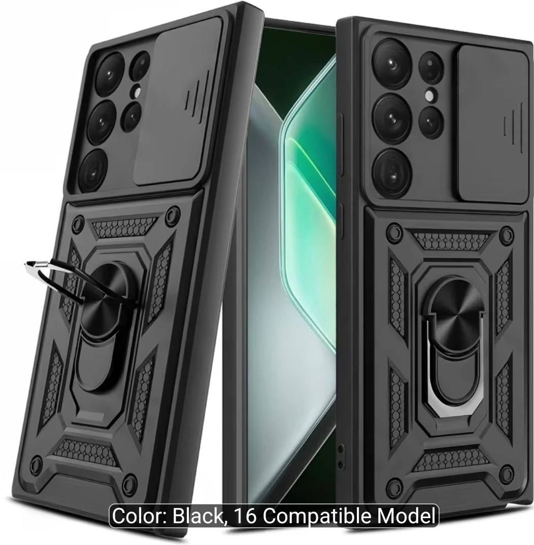 Black Protective Phone Case with Ring Holder