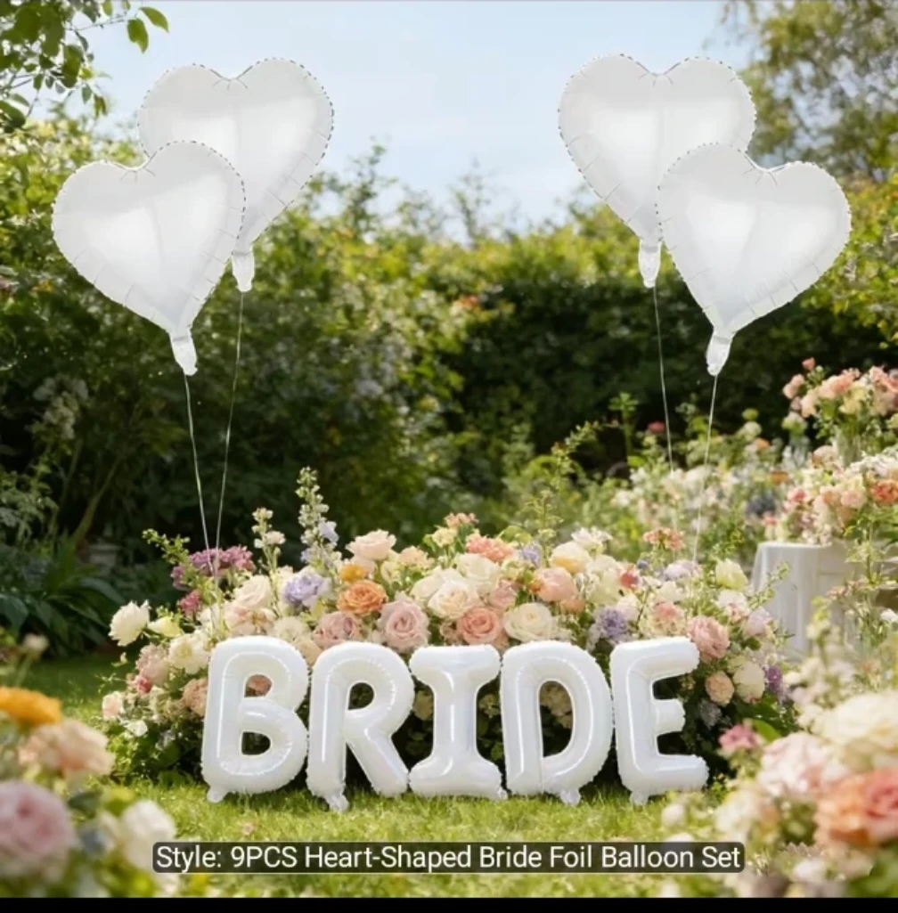 White Bride Foil Balloon Set - 9 Pieces