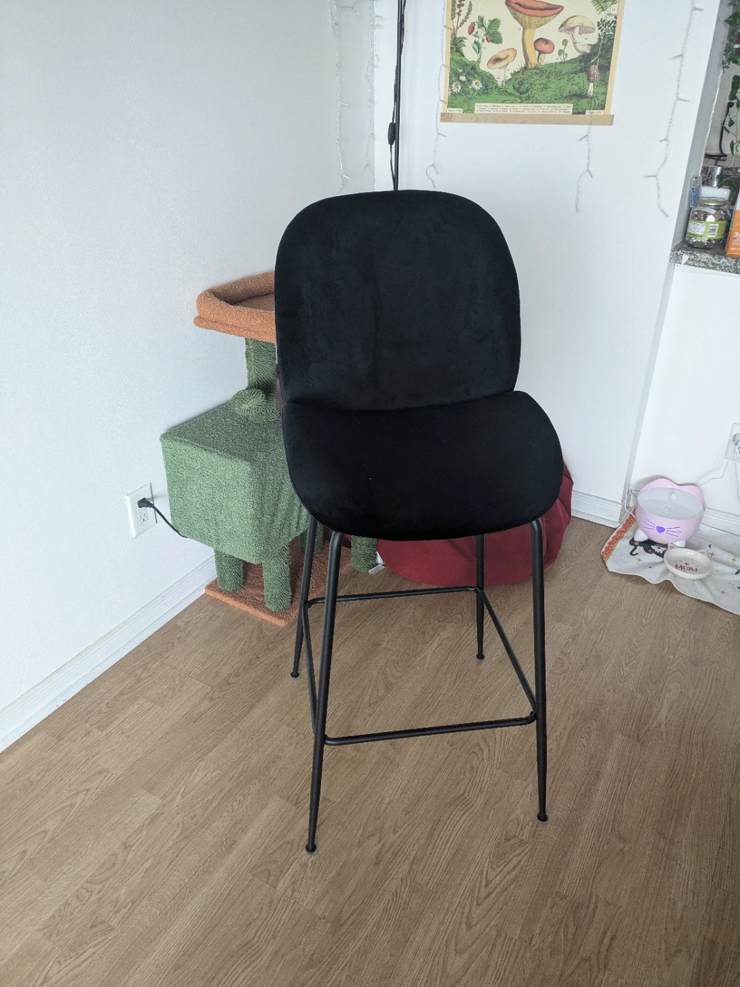 Black Velvet Bar Stool with Backrest - photo 2