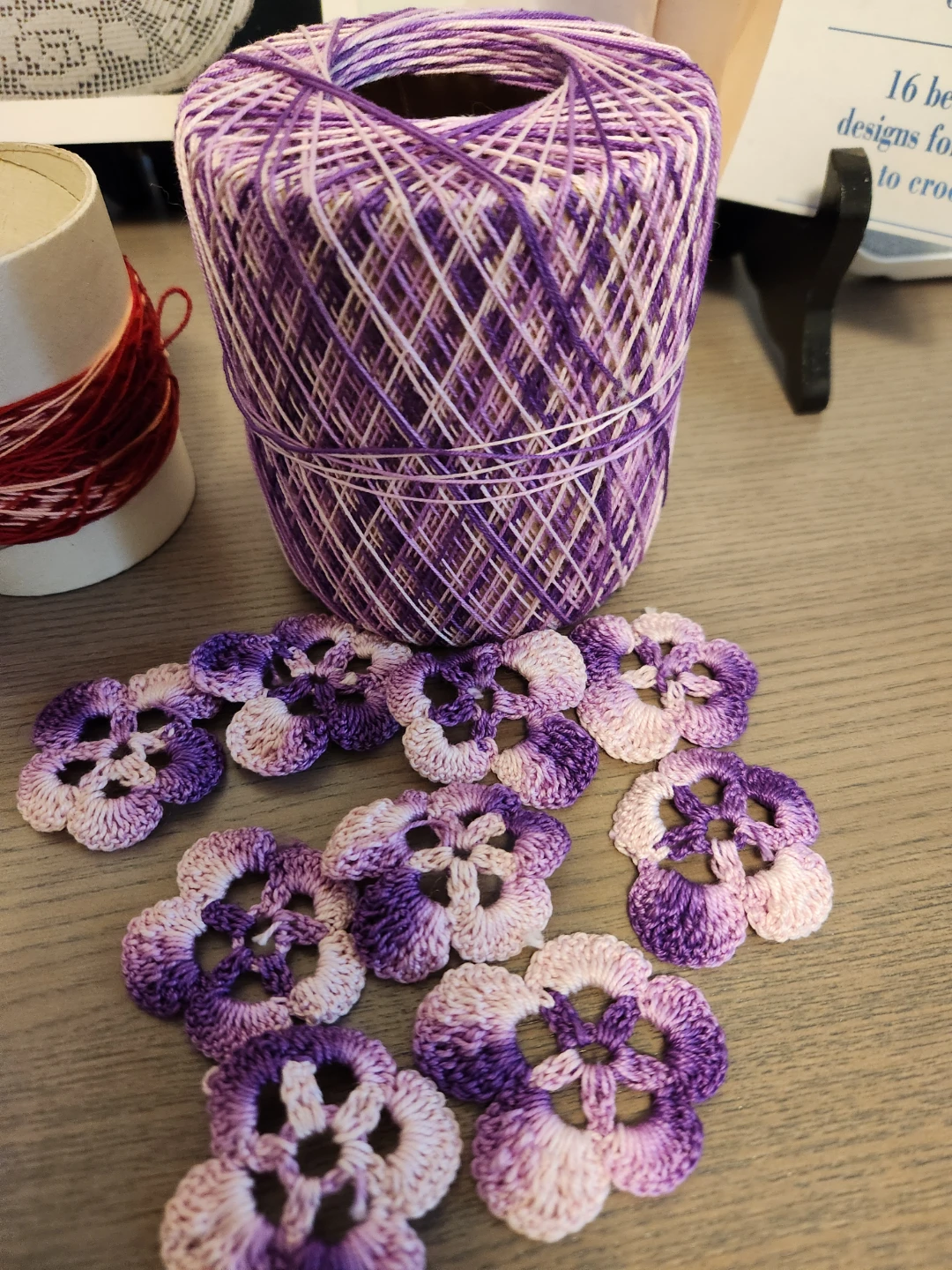 Purple & White Yarn Skein with Crocheted Flowers - photo 2