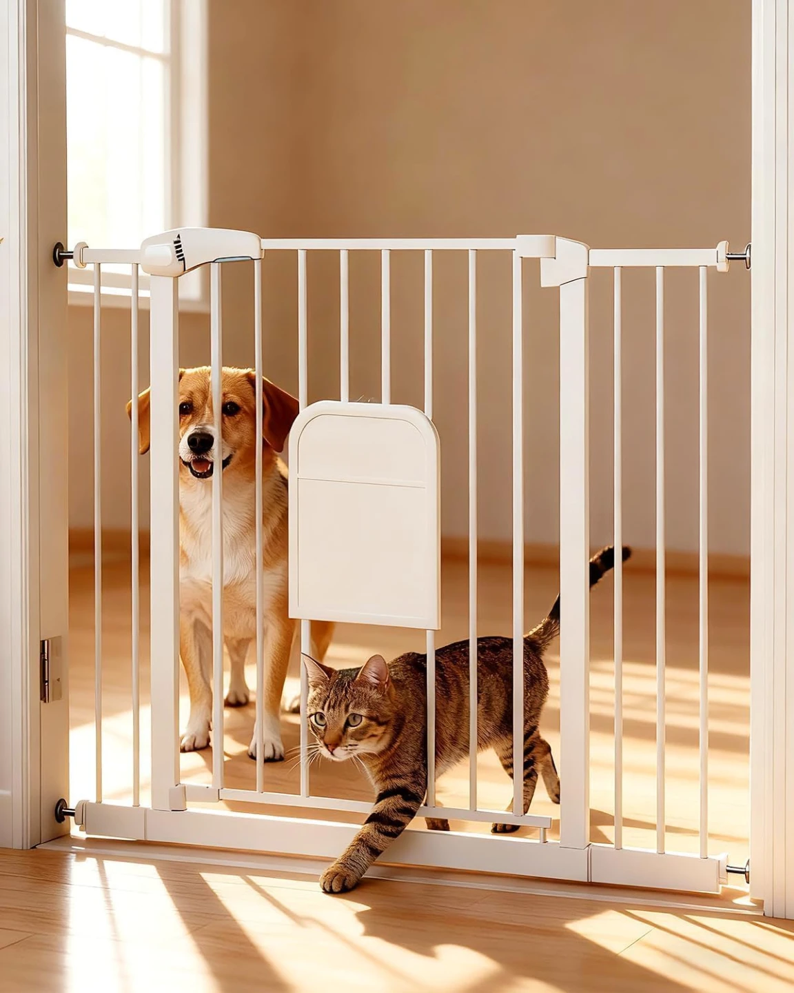 Pet Gate with Adjustable Cat Door