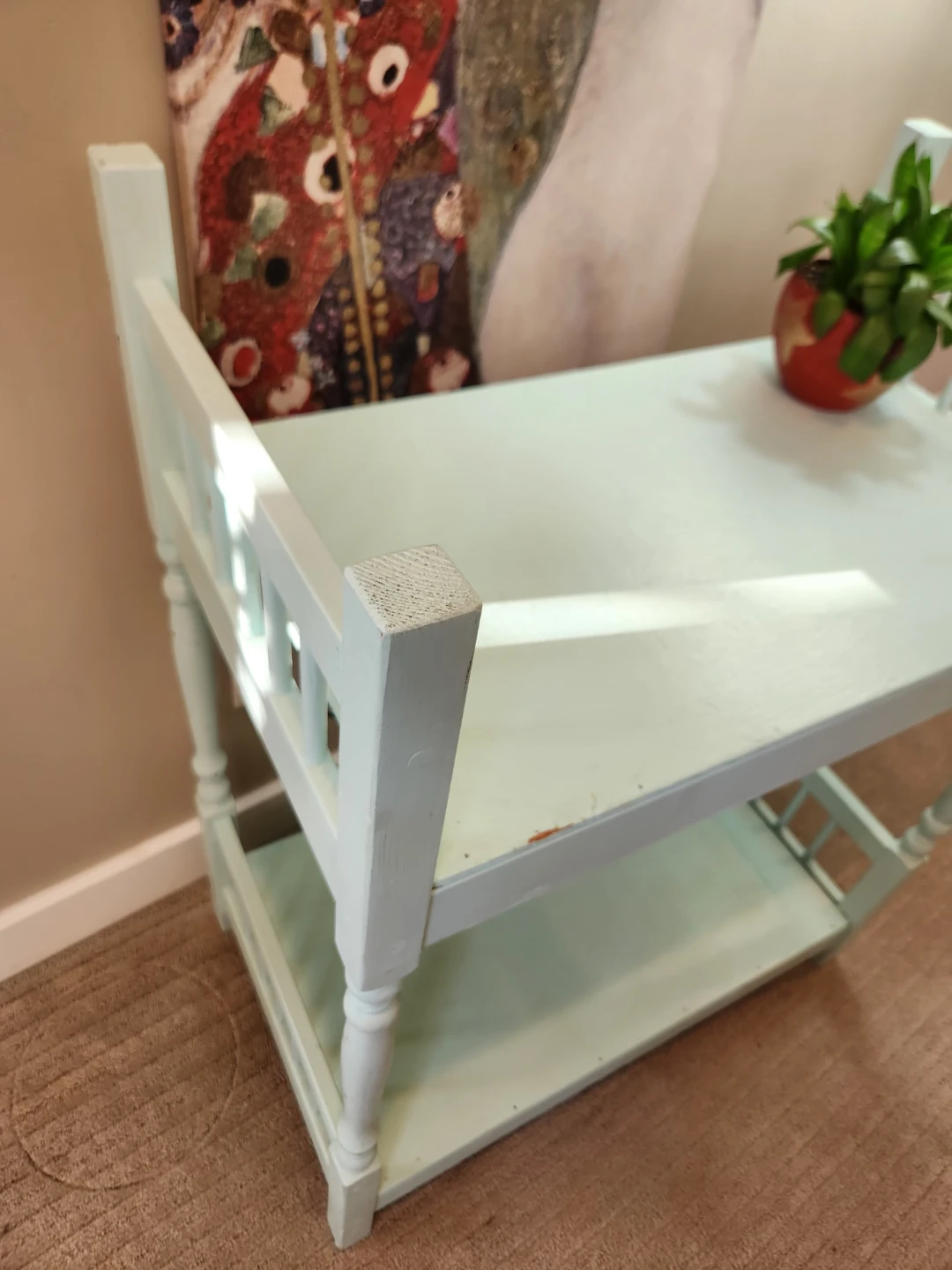 Solid wood vintage Light Blue Two-Tiered Accent Table - photo 3