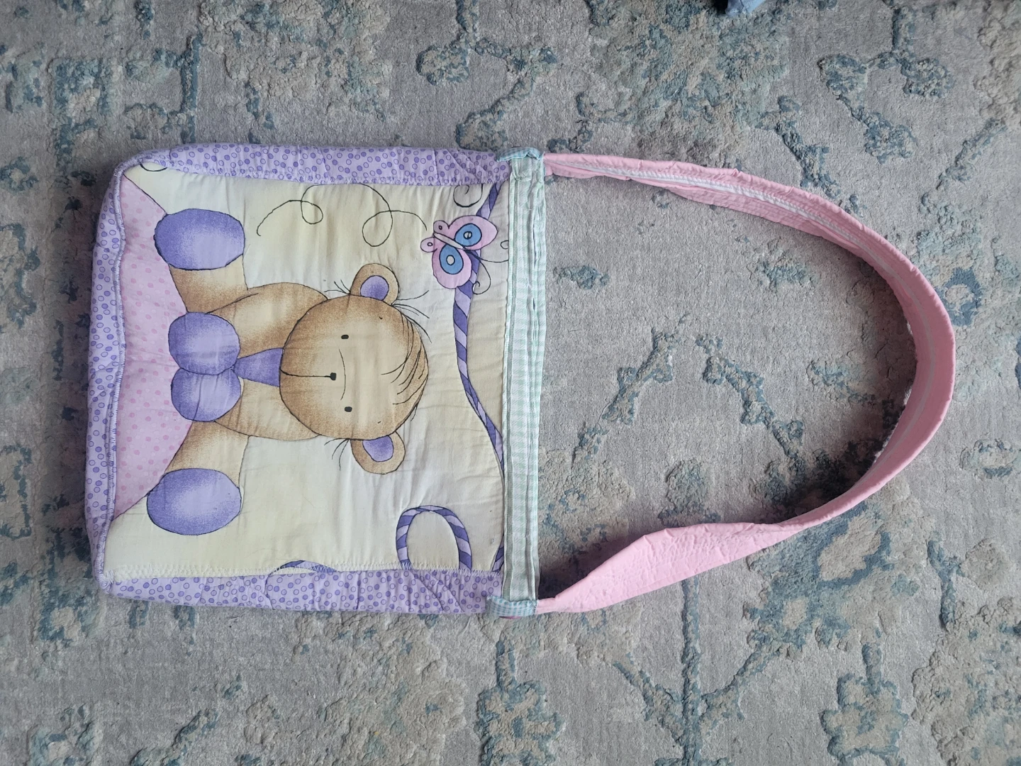 Handmade Quilted Bag with Bear Design