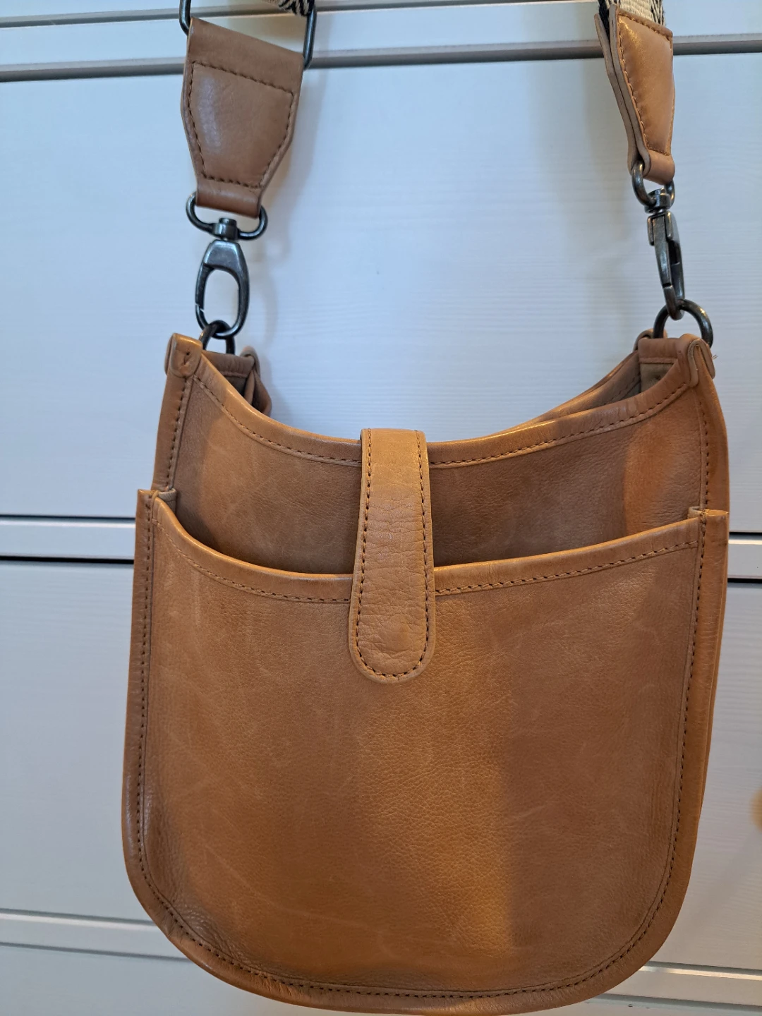 Tan Leather Crossbody Bag with Woven Strap - photo 2