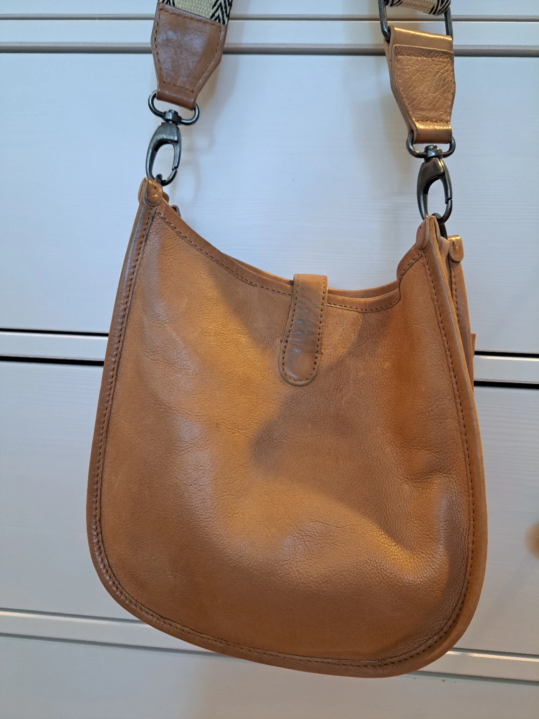 Tan Leather Crossbody Bag with Woven Strap - photo 3