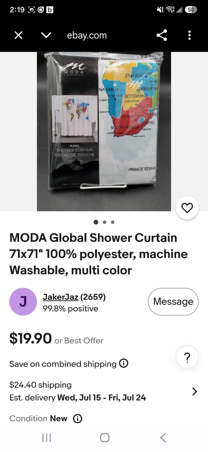 MODA Global Shower Curtain 71x71 World Map - photo 4