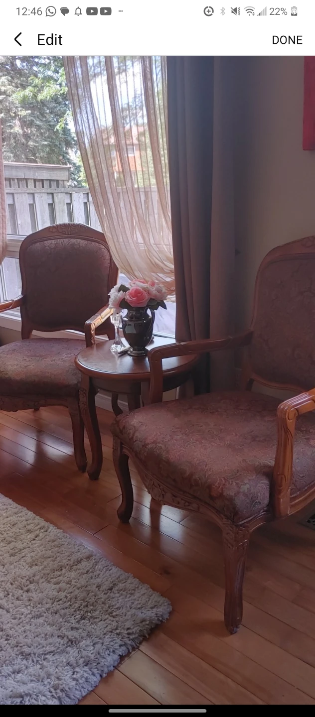 2 Vintage French Style Chairs and table