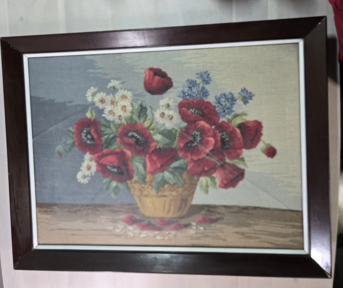 Vintage Framed Needlepoint Floral Art