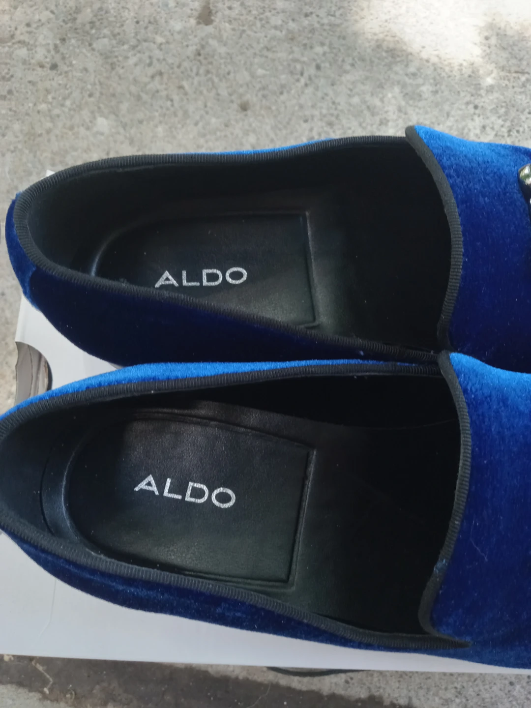 ALDO Blue Velvet Loafers with Black Panther Detail