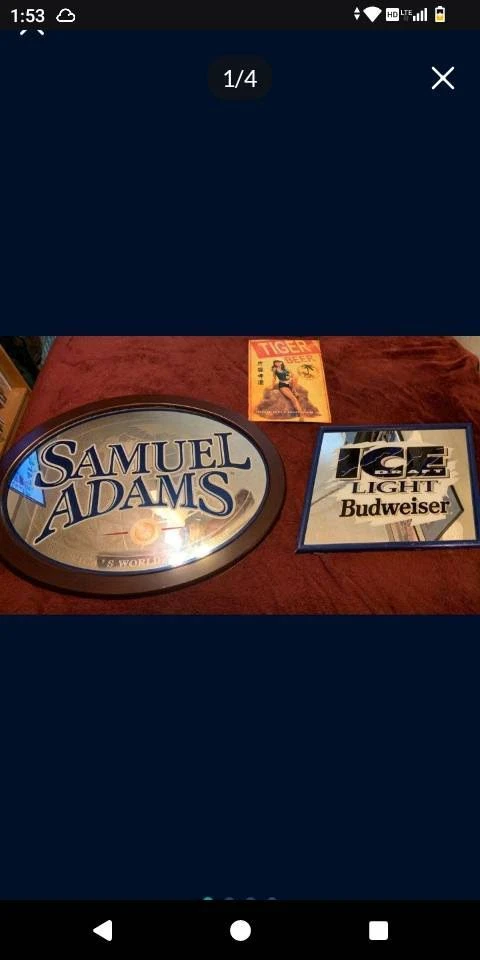 lot Budweiser Ice Light Mirror, Samuel Adams & Tiger Beer Sign ⚽