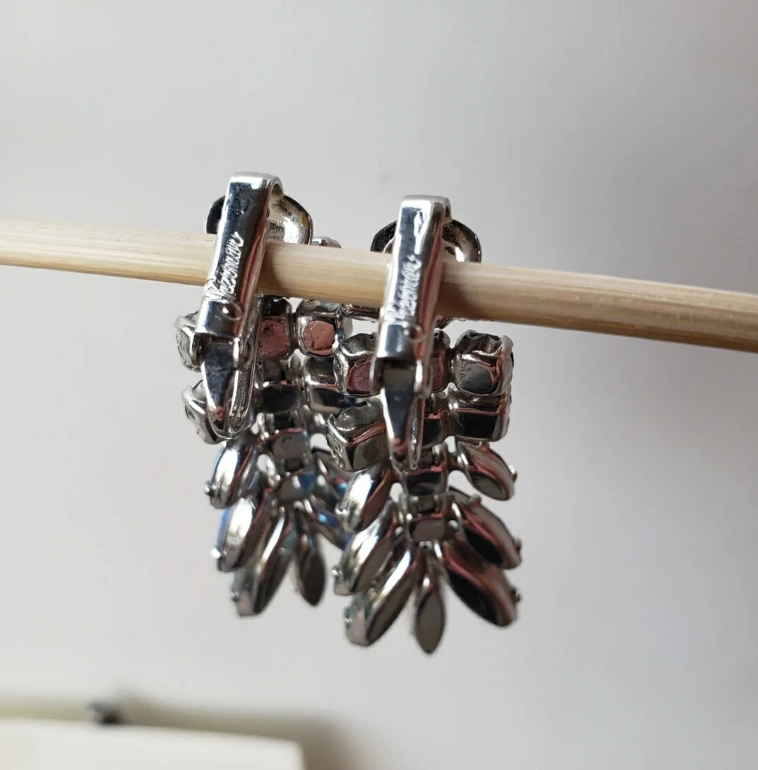 Vintage Sherman Blue Rhinestone Chandelier Earrings - photo 3