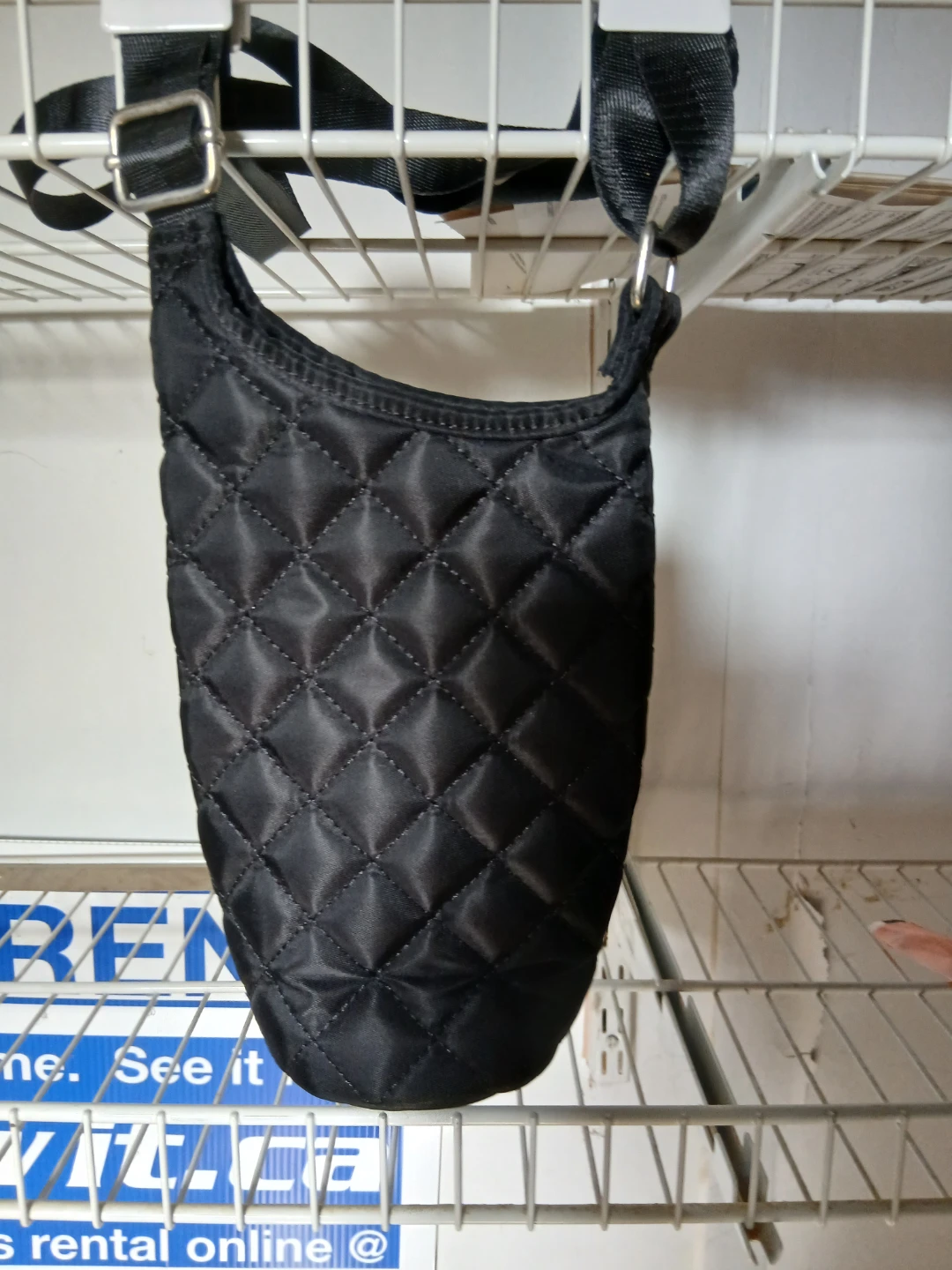 Black quilted crossbody water bottle bag