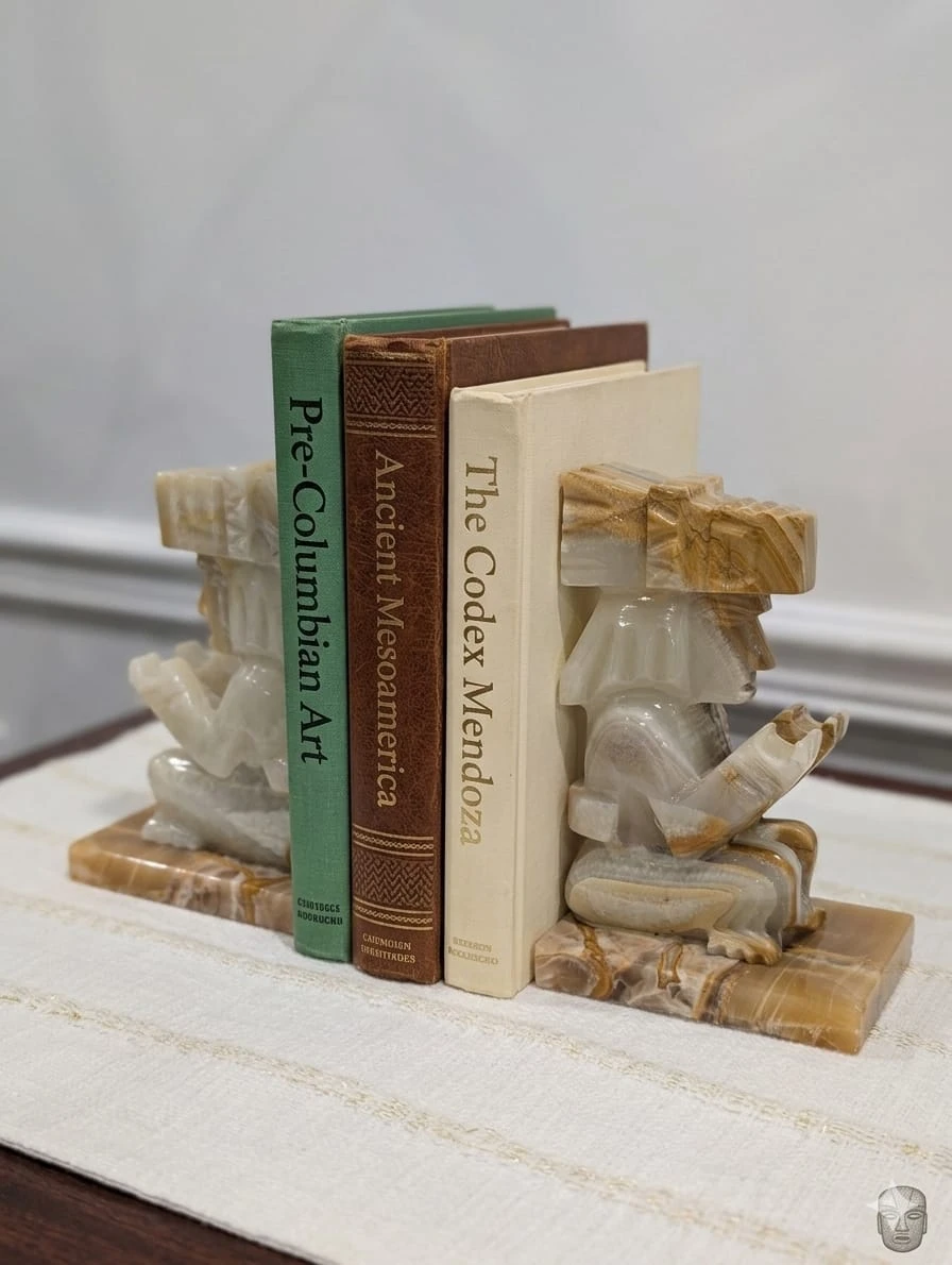 Aztec Marble Onyx Stone Carved Bookends