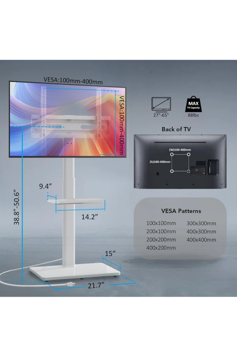 Mobile TV Stand with Integrated Power Strip