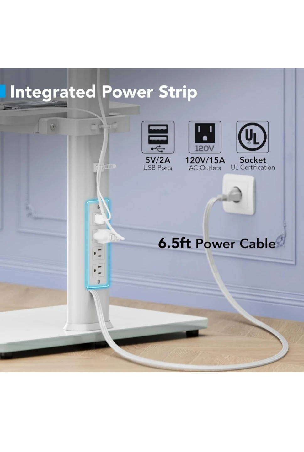 Mobile TV Stand with Integrated Power Strip - photo 4