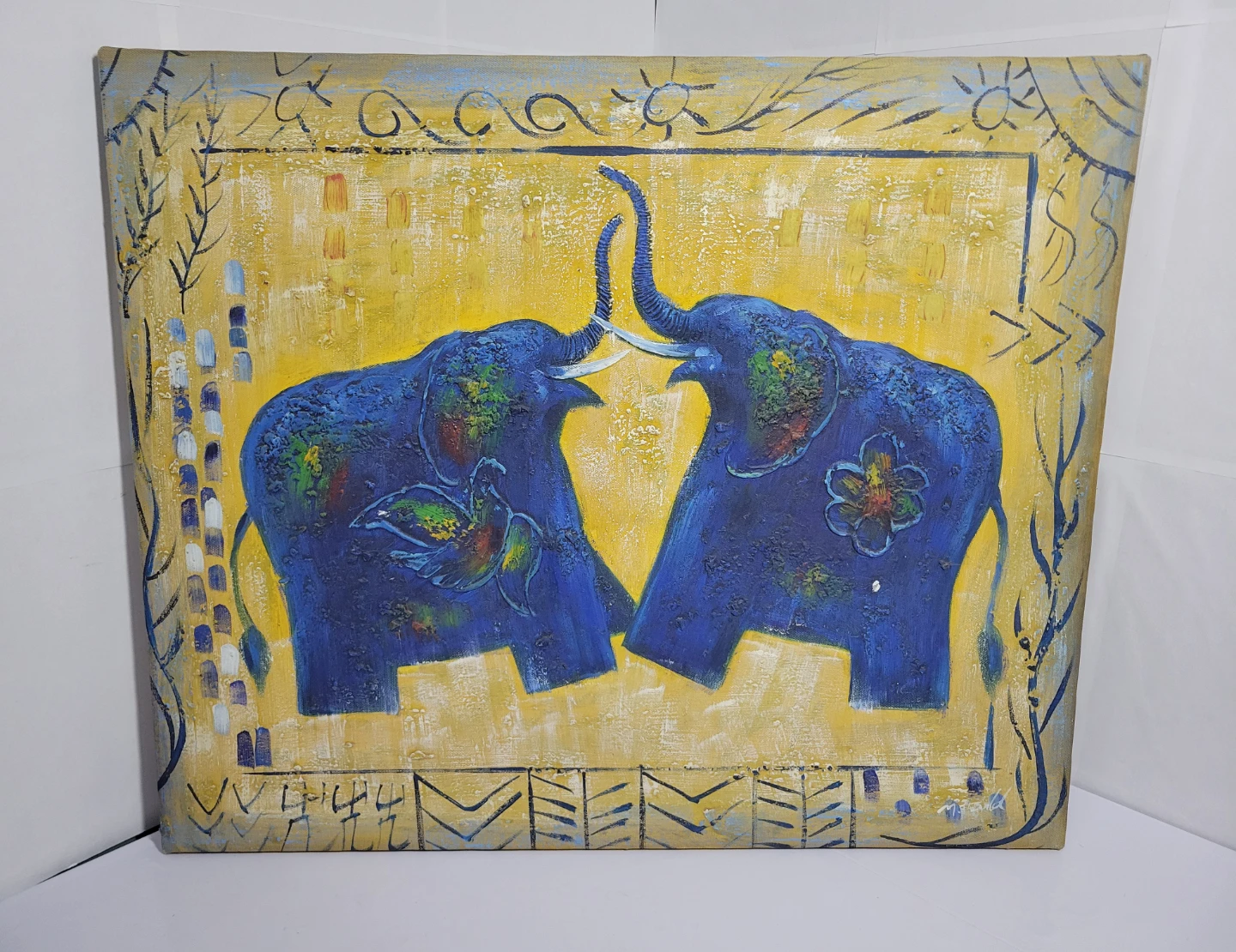 Canvas Painting of Two Blue Elephants