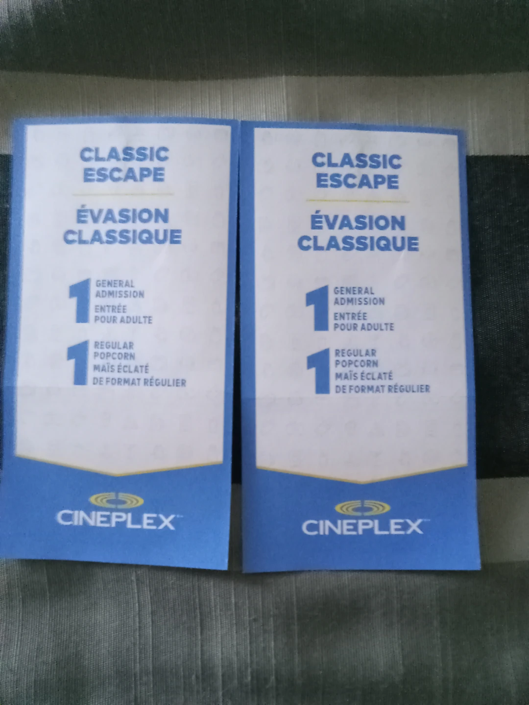 2 movie tickets with popcorn for $10.00 each