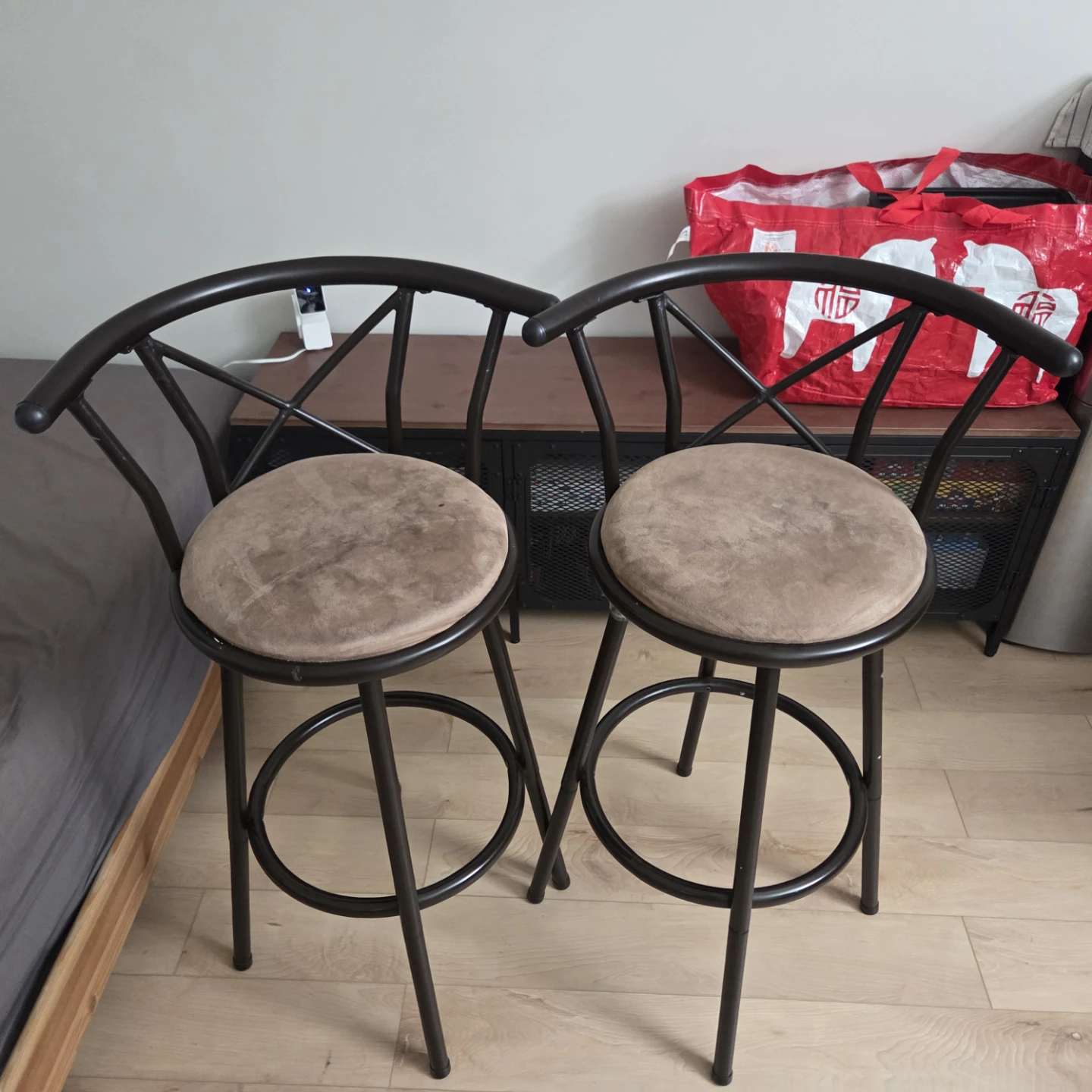 Set of 2 Brown Swivel Bar Stools with Backs - photo 2