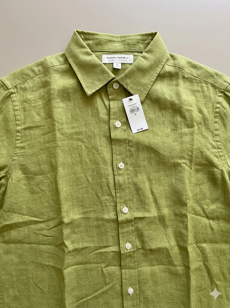 Banana Republic Linen Blend Short Sleeve Shirt - Green - Medium