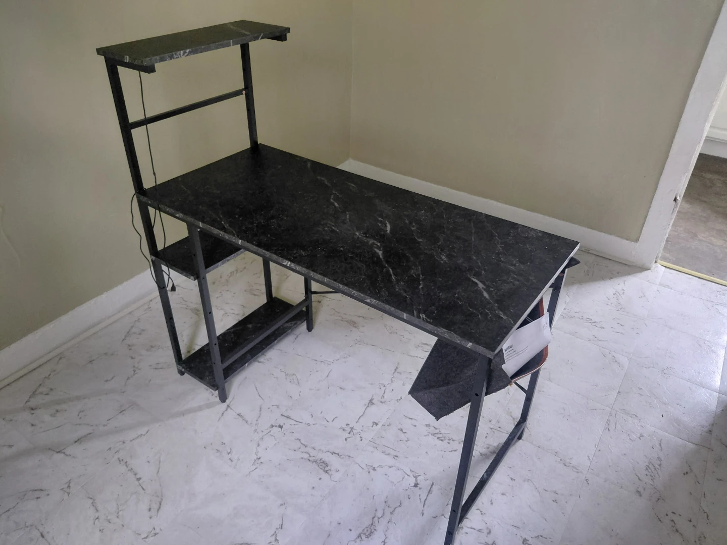 Black Marble Finish Computer Desk with Shelves - photo 2
