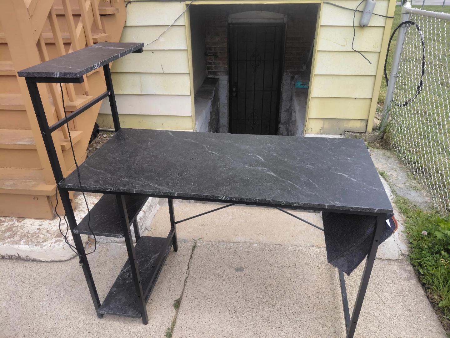 Black Marble Finish Computer Desk with Shelves - photo 3