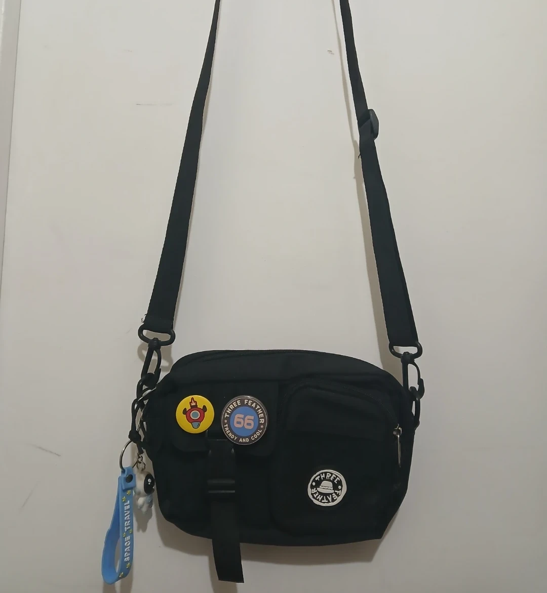 Black Crossbody Bag with Patches