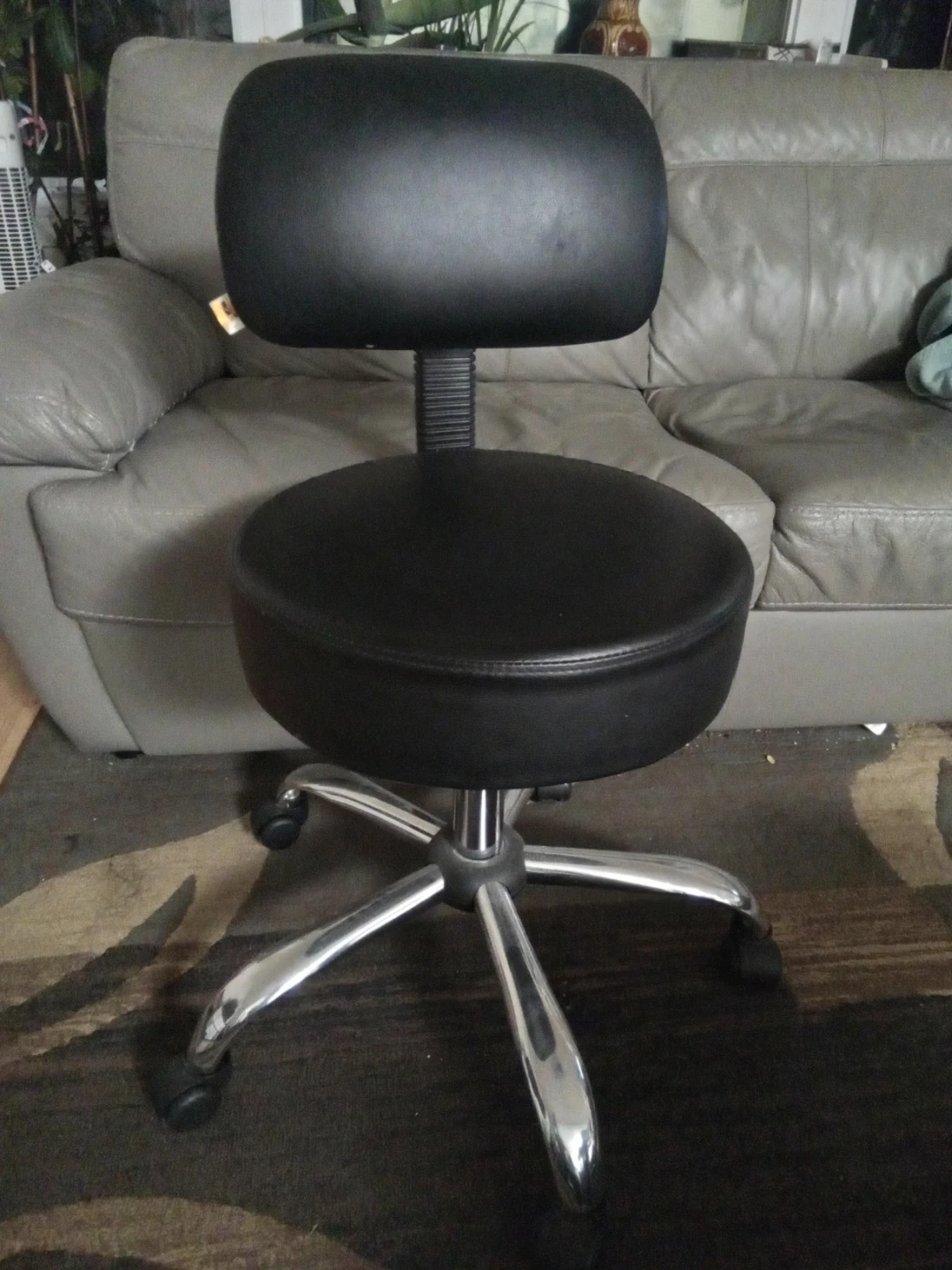 Black Rolling Stool with Backrest