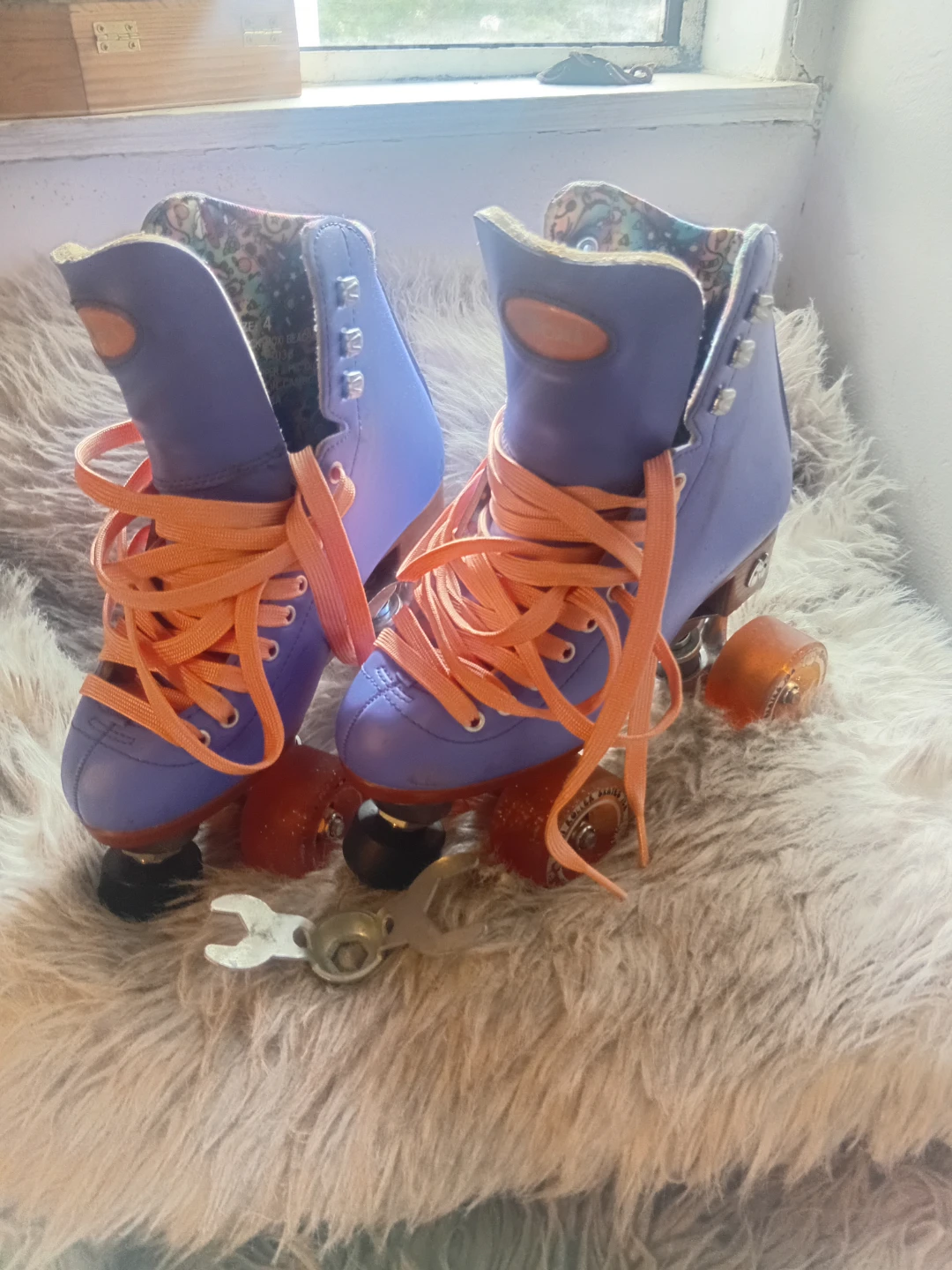 Moxi Beach Bunny Purple Roller Skates with Orange Laces