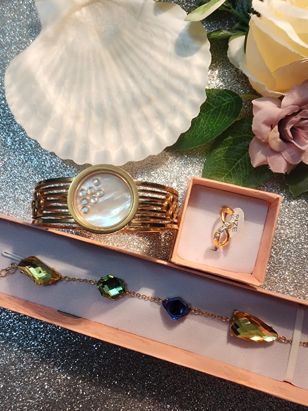 Gold-tone Cuff Watch with Bracelet and Ring Set - photo 2