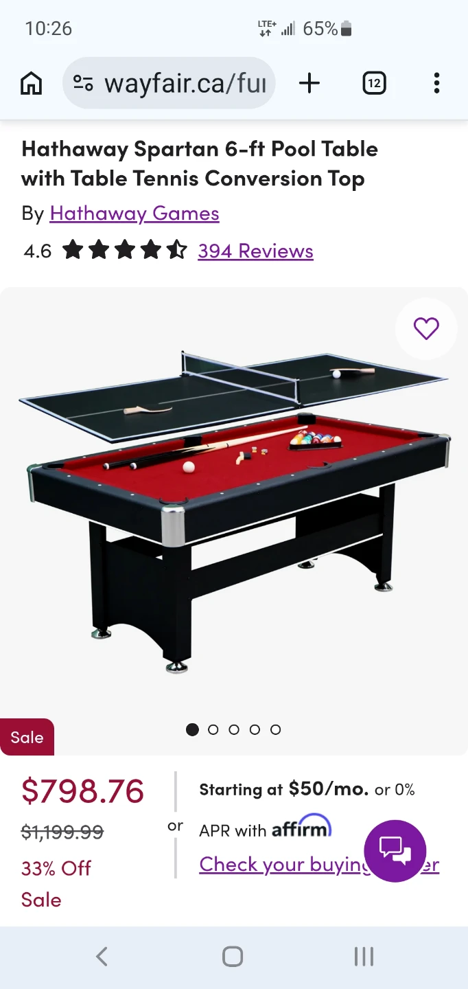 Hathaway Spartan 6-ft Pool Table with Table Tennis Top