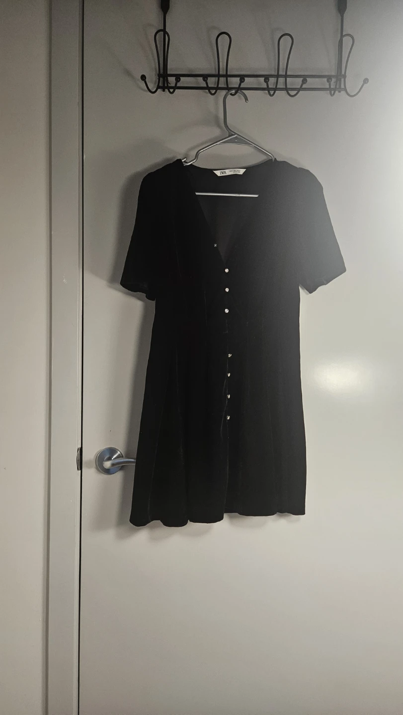 ZARA Black Velvet Short Sleeve Dress