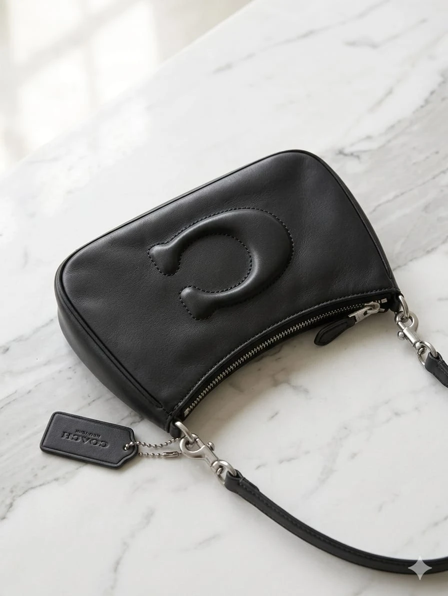 Coach Black Leather Shoulder Bag with C Logo Nolita