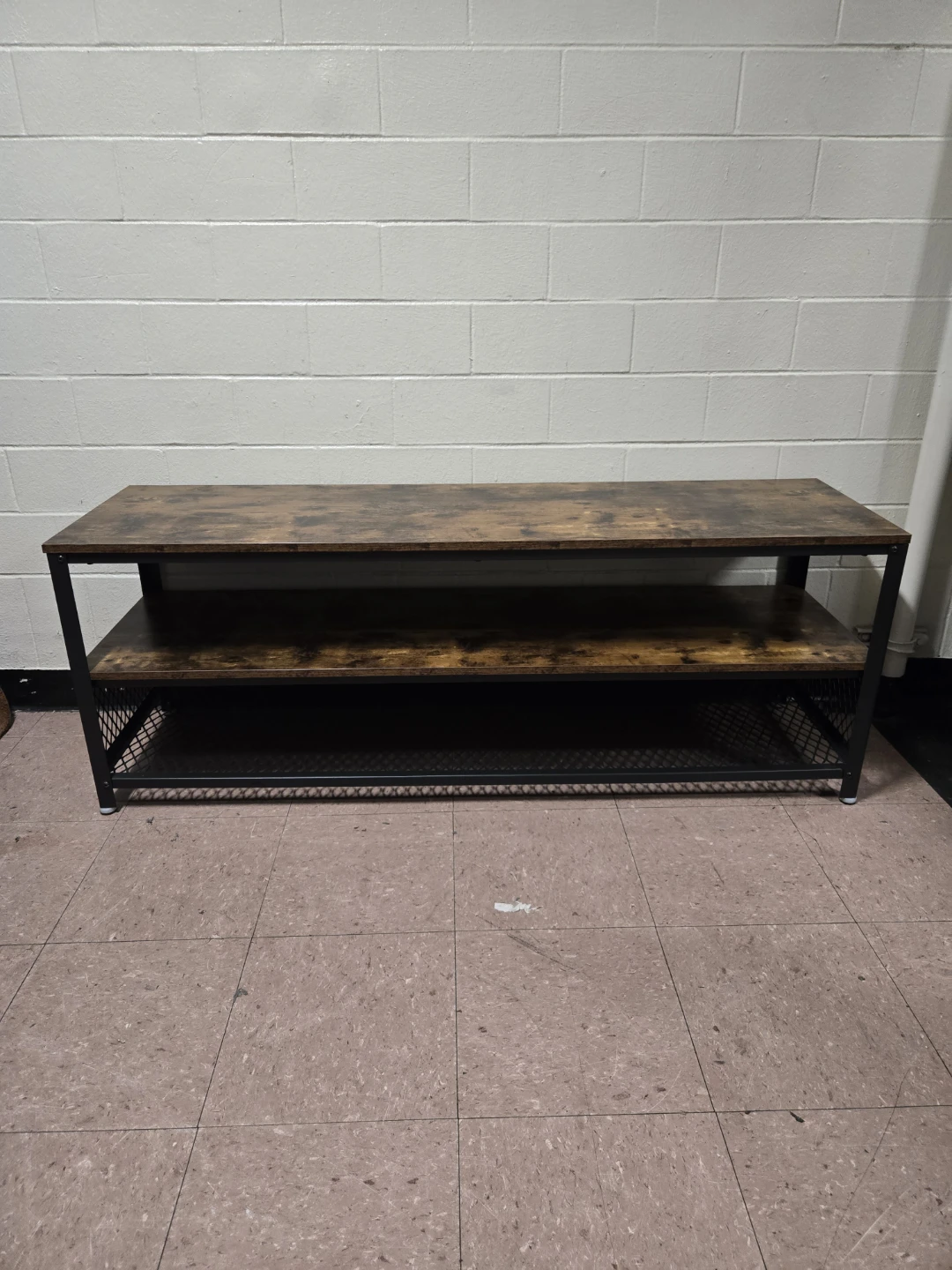 Industrial 3-Tier TV Stand Console - Rustic Brown & Black Metal