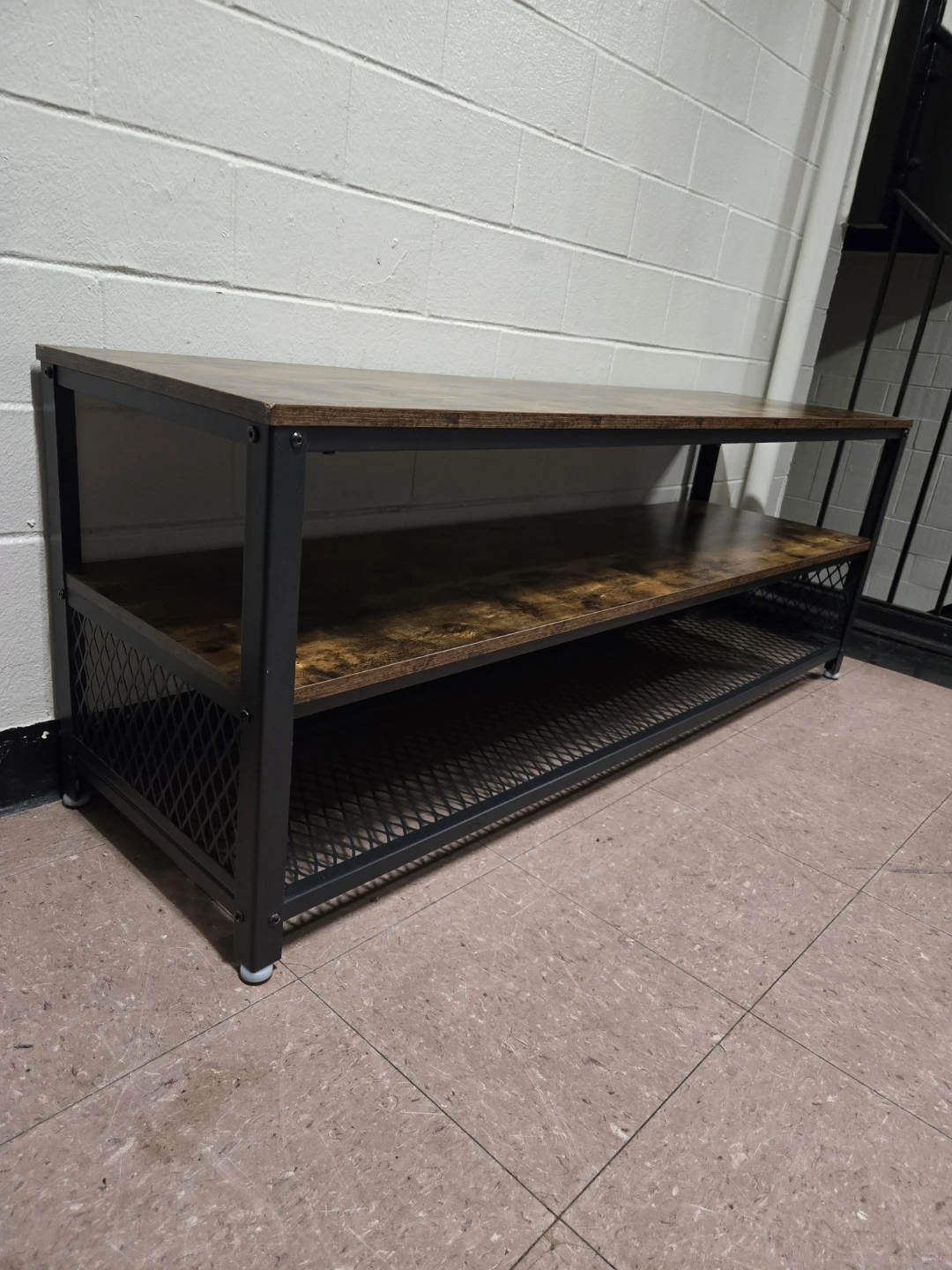 Industrial 3-Tier TV Stand Console - Rustic Brown & Black Metal - photo 2