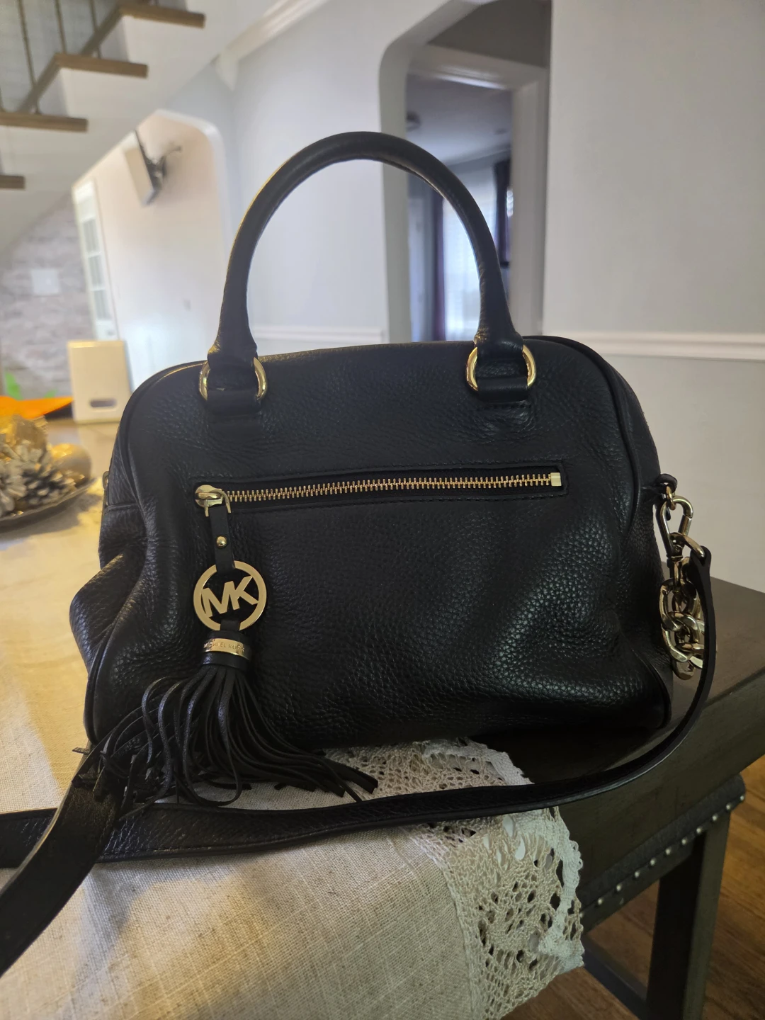 Michael Kors Black Leather Satchel Handbag