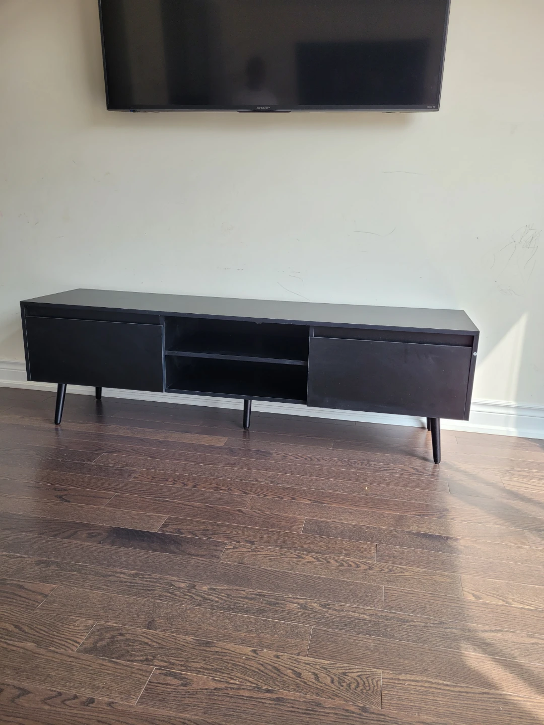 Black TV Stand with Cabinet Doors