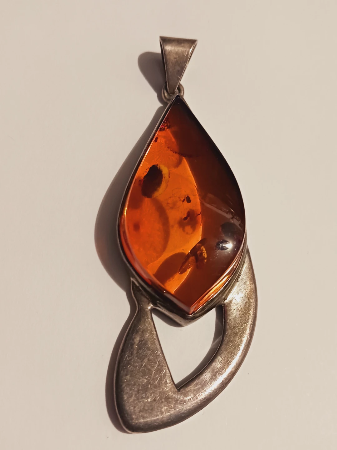 Large Sterling Silver 925 Genuine Baltic Amber Pendant