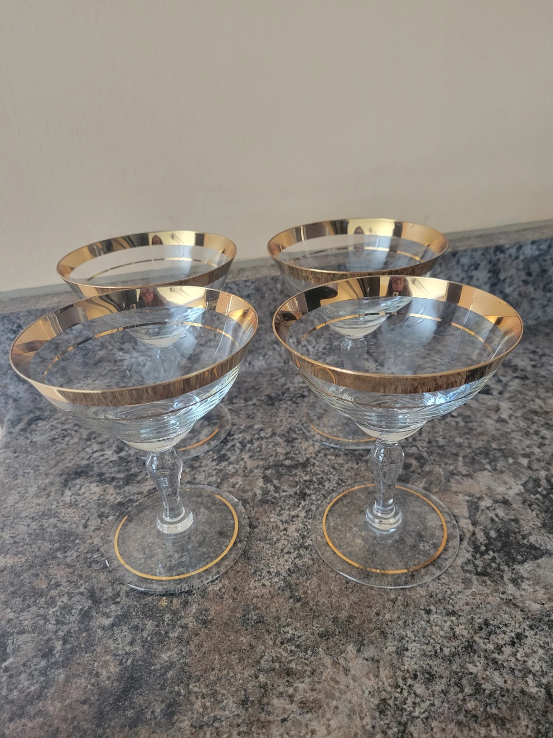 Set of 4 Gold Rimmed Coupe Glasses