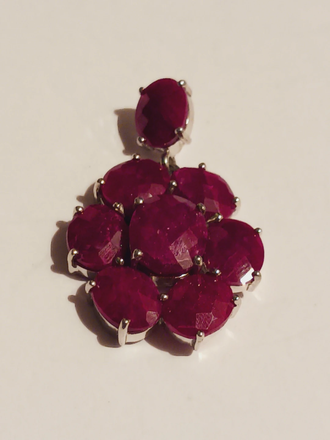 Sterling Silver 925 Ruby Stones Flower Pendant Necklace - photo 4
