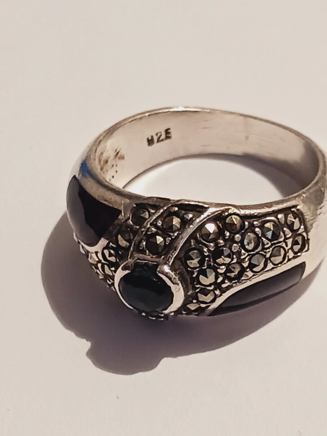 Sterling Silver 925 Marcasite Black Onyx Ring.7. - photo 2