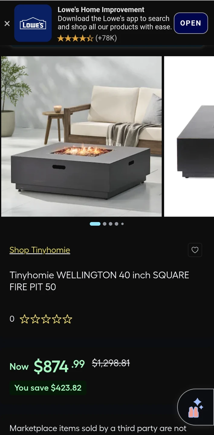 Tinyhomie Wellington 40 inch Square Fire Pit