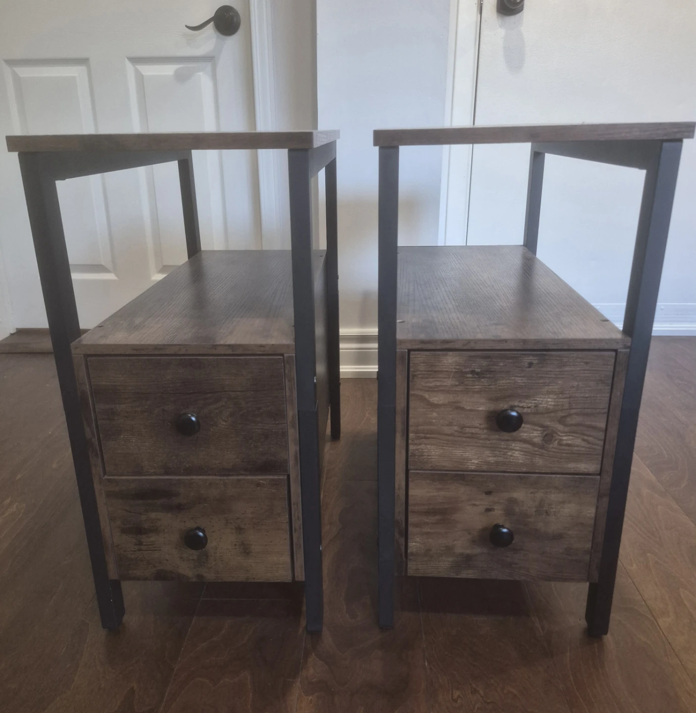 Set of 2  Rustic Wood Side Table with 2 Drawers